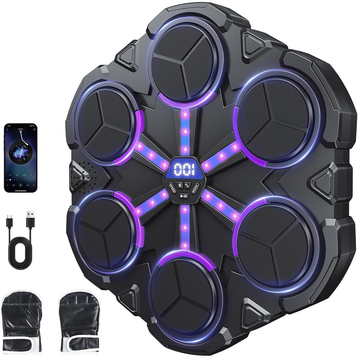 Дитяча музична бокс-машина OYWHBC з Bluetooth, настінна, 3 швидкості, 6 цілей, з рукавичками – розумний тренажер для боксу