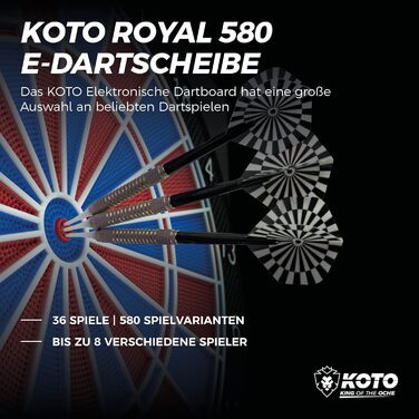 Електронна дартс-дошка KOTO Royal 580 з 6 м'якими дротиками, 36 ігор та 580+ варіацій, багатокористувацький електронний дартс
