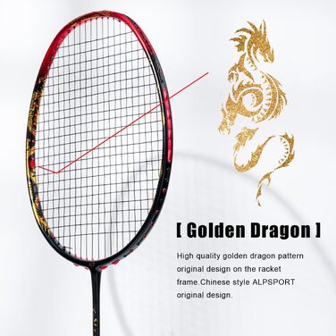 Ракетка для бадмінтону ALPSPORT QY 4U G5, вуглецеве волокно, Golden Dragon