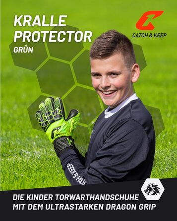 Дитячі воротарські рукавички CATCH & KEEP® з посиленим захистом пальців, преміум-якість, сильний зчеплення