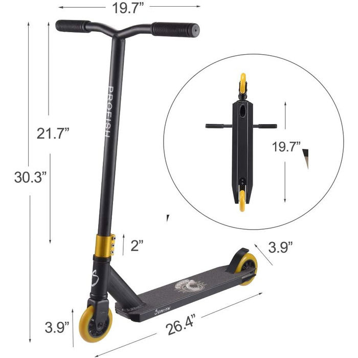 Трюковий самокат SANVIEW Freestyle Kick Scooter з кульковими підшипниками ABEC 9 для дорослих і дітей Gold A