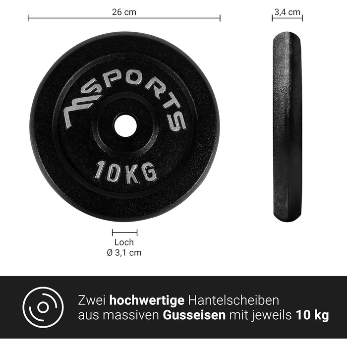 Гантелі MSPORTS Weight Plates Professional 100 чавун 5-30 кг (2 x 10 кг - чорна)