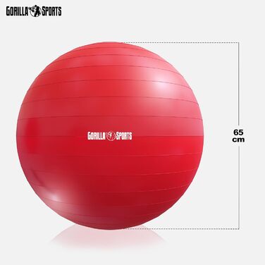 М'яч для вправ GORILLA SPORTS 65см, до 500 кг, Червоний