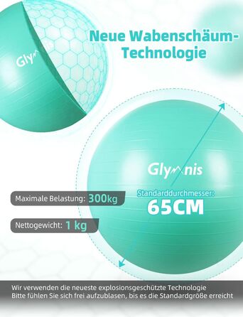 М'яч для вправ Glymnis 55/65/75см з насосом, 300 кг для залу/офісу