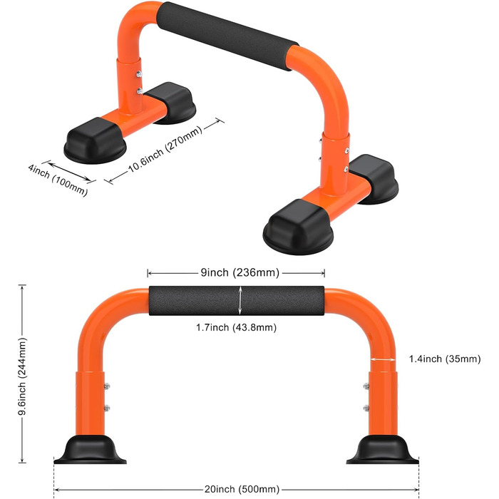 Ручка для віджимань, паралетки Стійка для віджимань Штанга для віджимань Стійка на руках Гімнастика Обладнання для L-Sit/Dip Bar/Бодібілдинг/Обладнання для силових тренувань/Домашній тренажерний зал Тренування на підлозі Фітнес-вправа (помаранчевий-24 см