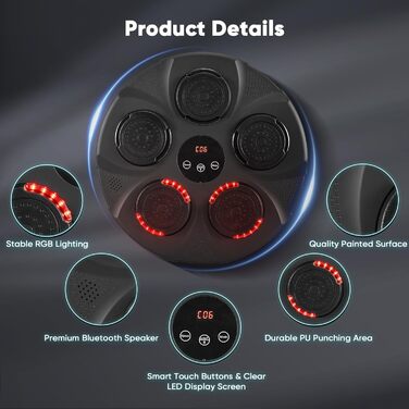 Інтелектуальна музична боксерська стінка nmoiww з Bluetooth, електронна боксерська машина для дітей та дорослих, 2 пари рукавичок, для дому
