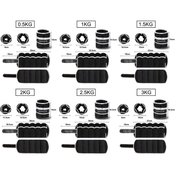 Манжети з вагою Vailge 0,5-3 кг для фітнесу та бігу