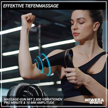 Спортивний масажний пістолет Miweba MM100 Wave Massager - Масажний пістолет - Пістолет для масажу м'язів - РК-сенсорний дисплей - плавний пуск - 6 насадок - 10 рівнів вібрації - Fitgun (MM100 чорний/золотий) (MM100 чорний/сріблястий)