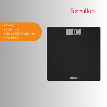 Ваги підлогові Terraillon TSQUARE, скляна платформа, ультратонкі, 26×26 см, велике LCD, до 180 кг, чорні
