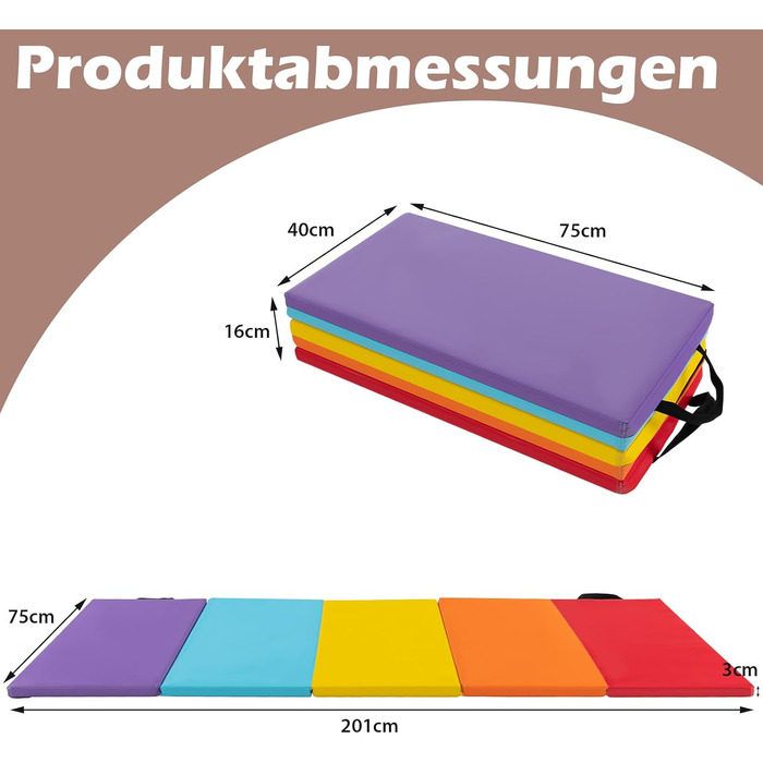 Гімнастичний килимок COSTWAY складний, м'який килимок для підлоги 200 x 75/180 x 120 см, гімнастичний килимок 5 складний PU з ручкою для перенесення, спортивний килимок Килимок для фітнесу вдома для дітей дорослих 200 x 75 x 3 см