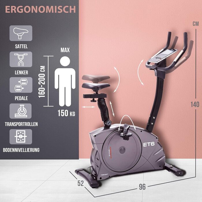 Велотренажер Christopeit Sport Ergometer ET 6 новий 24-ступінчастий, вага до 150 кг, магнітна гальмівна система 12 кг, LCD дисплей ET6 з ременем для вимірювання пульсу килимок для захисту підлоги