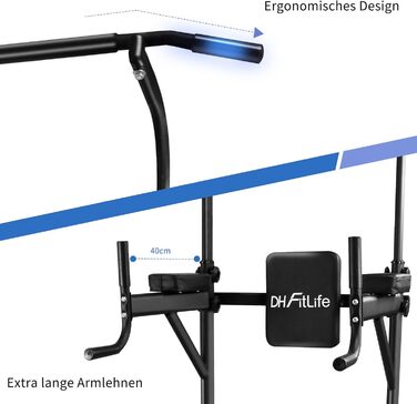 Діп-станція DH FitLife Power Tower Спортивний інвентар зі штангою для підтягувань, перекладинами та тренажером для спини Мульти-тренажерний зал Kraftturm Фітнес-станція Силова стійка для домашнього тренажерного залу Силові тренування в домашніх умовах