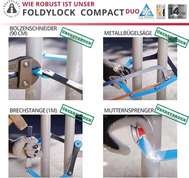Компактний складаний замок FoldyLock для велосипеда, набір з 2 велозамків з 6 однаковими ключами і кріпленням, високий рівень безпеки, легкий, для електровелосипеда, самоката, довжина 85 см