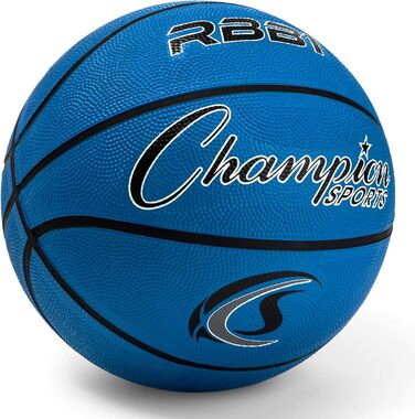 Професійний баскетбольний м'яч Champion Sports, гумовий, розмір 7, синій, для залу та вулиці, міцний, преміум-якість, для тренувань та спорту