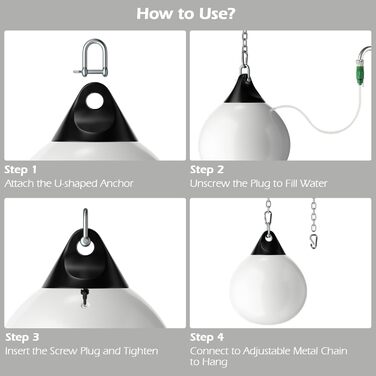 Водна боксерська груша KOMFOTTEU, боксерська боксерська груша, тренувальна мішок водонаповнювана 50 кг, боксерська груша Keeper Bag з водяним шлангом, металевим ланцюгом і карабіном, спеціальною боксерською грушею для дорослої молоді (біла)