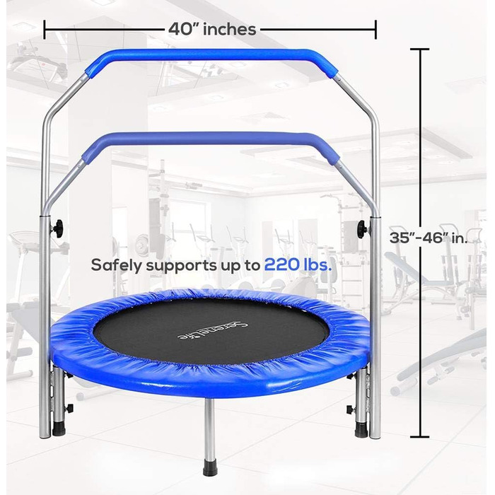 Портативний і складаний батут SereneLife - 101,6 см міні-ребаундер з регульованим поручнем, фітнес фізичні вправи (синій)