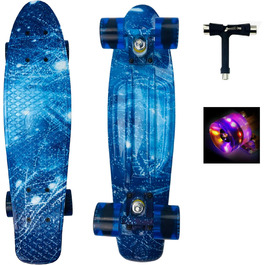 Скейтборд Sumeber Skateboard Kids Mini Cruiser Skateboard Complete 22 дюйми зі світлодіодними легкими колесами Скейтборд для дорослих Діти Подарунок на день народження початківця (Океан)