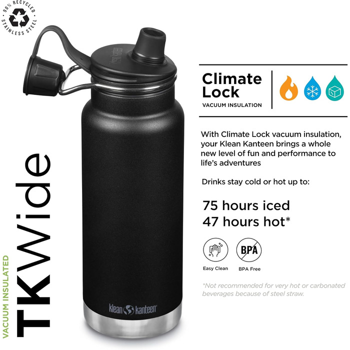 Пляшка для води KleanKanteen Men's TKWide VI, чорна, одна розмір чорна