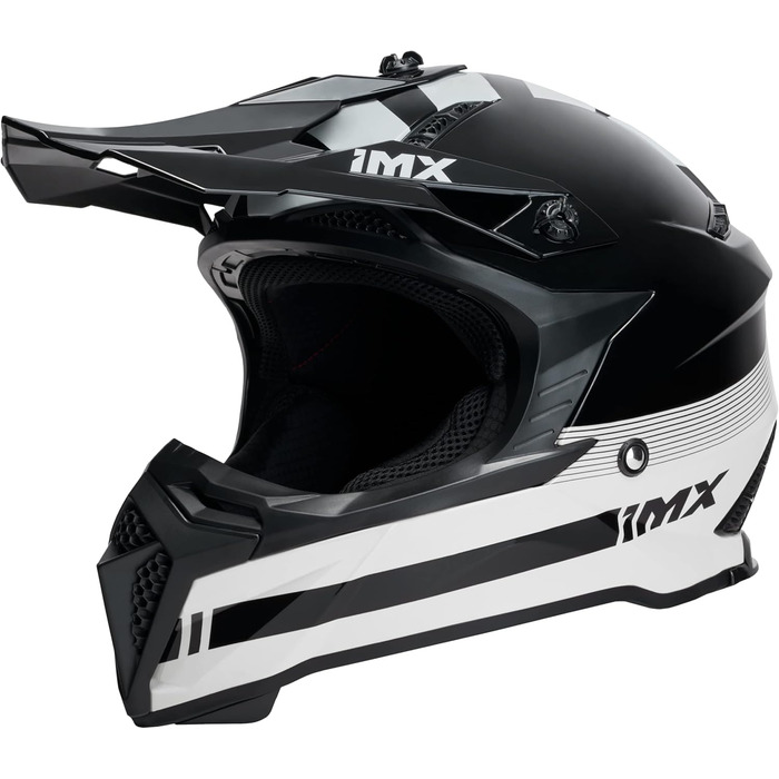 Мотошолом FMX-02 для бездоріжжя, 2 розміри, чорний/білий, знімні щоки, регульований козирок, знімний внутрішній підклад, S