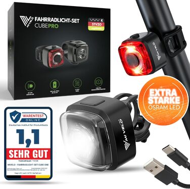 Набір велосипедних ліхтарів Cube StVZO, USB, водонепроникні LED фара та задній ліхтар з гальмівною функцією, яскраве світло