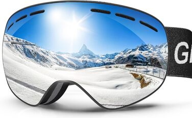 Гірськолижні окуляри GlaRid для чоловіків, жіночі, OTG Ski Goggles Безкаркасні окуляри для сноуборду для тих, хто носить окуляри, Снігові насадки для дорослих Захист проти запотівання 100 UV400 (срібло)