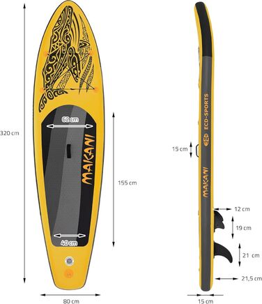 Надувна SUP-дошка ECD Germany Makani 320 см, до 150 кг, алюмінієве весло, комплект аксесуарів, різні кольори
