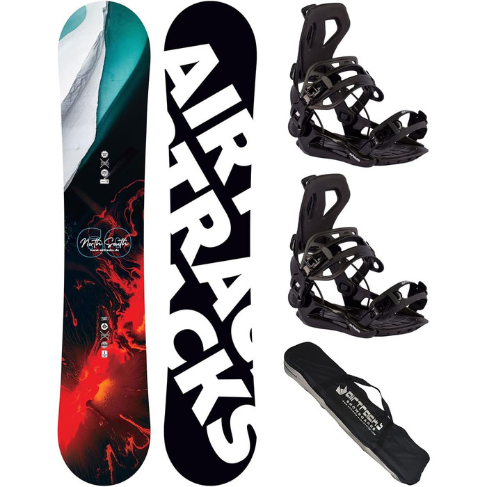 Чоловічий комплект сноуборду Airtracks - North South Four Camber Snowboard wide - Сноуборд Binding Star або Master Fastec - Сумка для сноуборду 150 157 159 162 см (Сноуборд 157 см, Binding Master L)