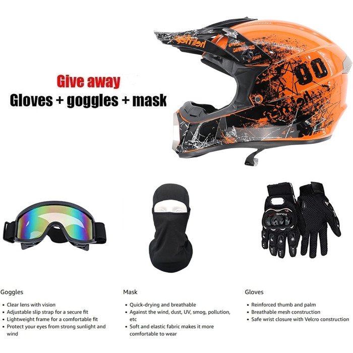 Дитячий та дорослий кросовий шолом для мотокросу, MTB, BMX, Downhill, оффроуд з окулярами і рукавицями
