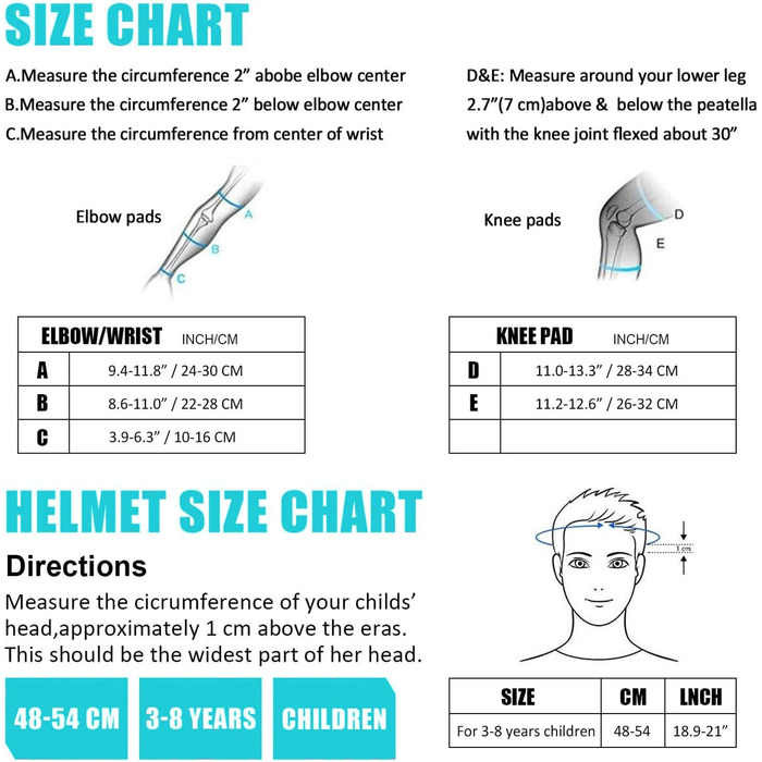 Дитячі протектори для зап'ястя Протектори для ліктів Дитячі протектори для колін (2-8 років) з дитячим шоломом Протектор на зап'ястя Протектор для налокітників для Kateboard Inline Skate Велосипед Rollchuh (Ice Blue, S)