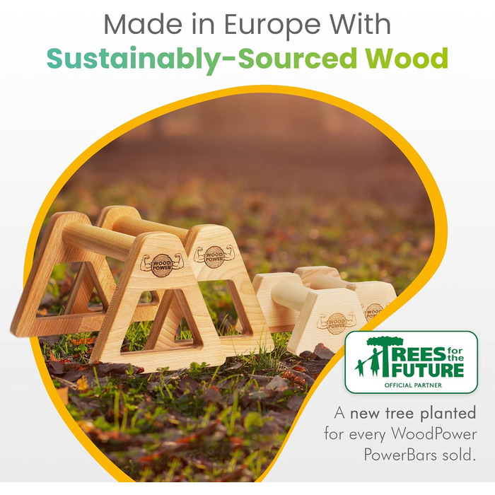 Дерев'яні паралетки WOODPOWER PowerBars, зручні для суглобів ручки для віджимань, стійки на руках і міні-бари, нековзкі для приміщень і вулиці для гімнастики, тренувань з власною вагою і йоги (набір XS XL)