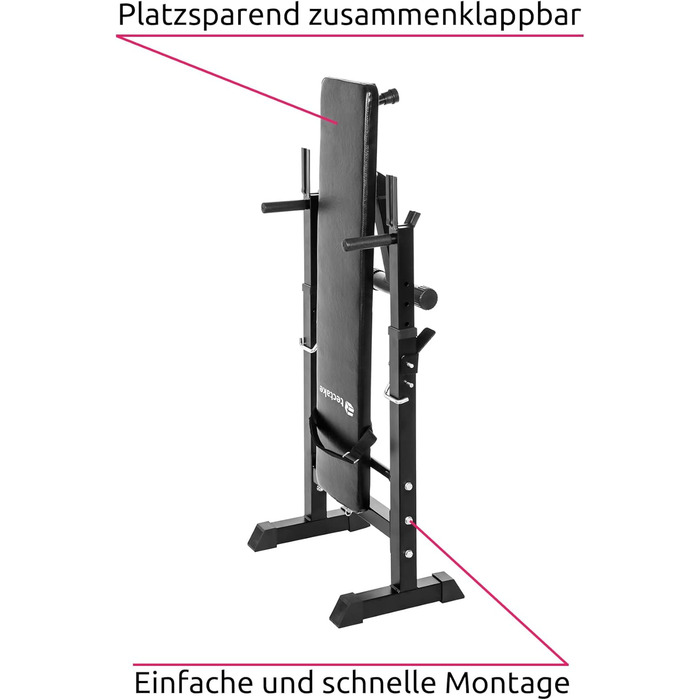 Багатофункціональна тренувальна лава з обтяженнями Tectake регульована складна з стійкою для штанги