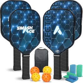 Набір для піклболу Smash Ace 4 ракетки з фібергласу, 4 м'ячі, 4 охолоджуючі рушники, сумка – подарунок для чоловіків