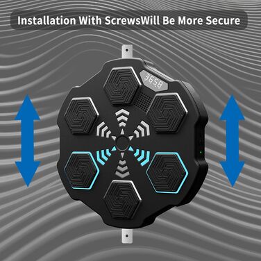 Музична боксерська машина Kamanan, Настінне тренування з боксу, Розумна музична боксерська машина, Світлодіодна настінна боксерська мішень, Настінна мішень Боксерський автомат з рукавичками, підтримка Bluetooth, 3 режими, регульована висота установки