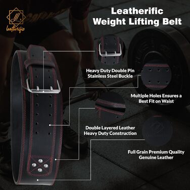 Шкіряний пояс для важкої атлетики Leatherific, 8 мм, 10,2 см, сталевою пряжкою, для бодібілдингу, кроссфіту, силових тренувань, з підтримкою попереку