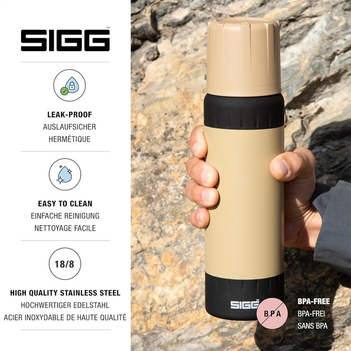 Термос SIGG Alpine Star 1л, нержавіюча сталь, ізольована пляшка для напоїв, з чашкою, тримає 27 годин гаряче та 100 годин холодне, для кемпінгу та подорожей, бежевий, без BPA, герметичний