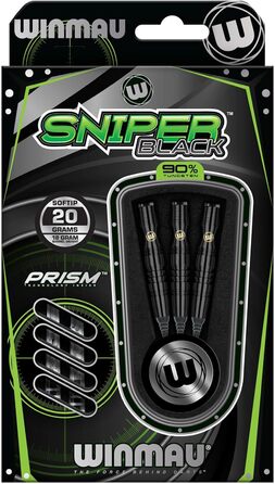 Професійний набір дротиків WINMAU Sniper Black з вольфраму з оперенням і стрижнями