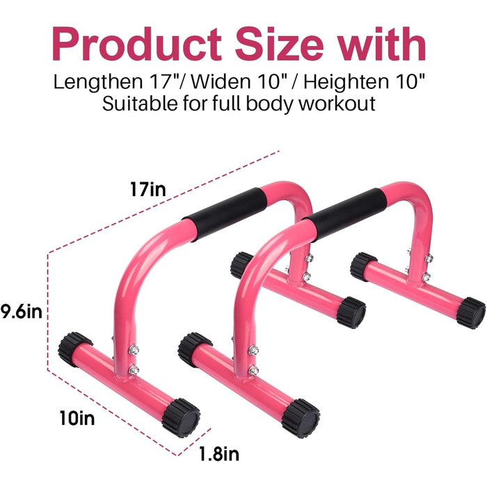Паралетки KingMile, стійка на руках Barrenm, велика планка для віджимання та занурення в неї, нековзні ручки для віджимань, обладнання для гімнастики для внутрішнього та зовнішнього використання, підходить для домашнього фітнесу та віджимань рожевий