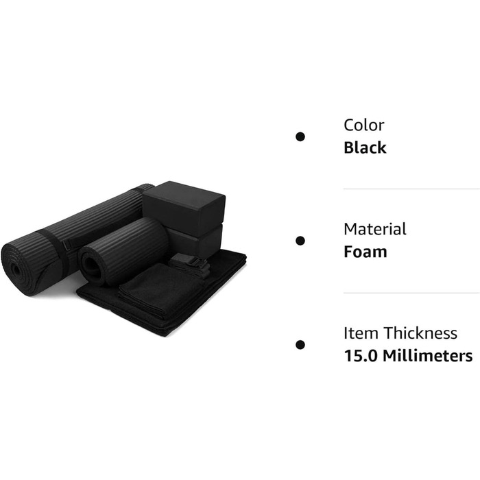 Набір для йоги BalanceFrom GoYoga 7-в-1: килимок 1/2'' з ременем, 2 блоки, рушники, ремінь та наколінник, чорний