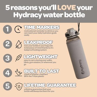 Пляшка для води Hydracy 500 мл з фруктовим інфузером, без BPA, з тайм-маркуванням, герметична спортивна пляшка для спорту та активного відпочинку, швидке пиття, сріблясто-сіра