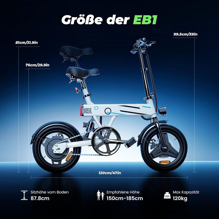 Електровелосипед Finbike 14/16', 250 Вт, 45 км, біло-синій