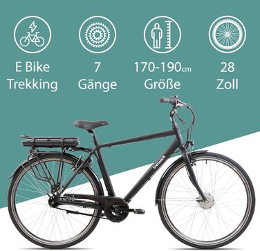 Електровелосипед E-Citybike Чоловічий 7-шв. Shimano Nexus, передній двигун 250 Вт, 28