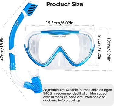 Набір для підводного плавання Kids, Окуляри для дайвінгу Kids Anti-Fog and Dry Snorkel - Маска для дайвінгу проти протікання Суха трубка Набір для підводного плавання для хлопчиків дівчаток 4-14 F Blue Set