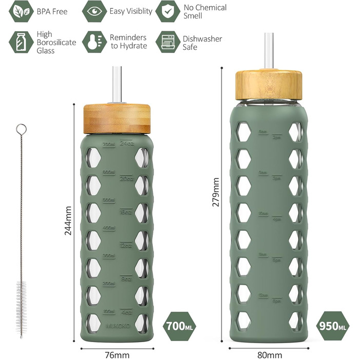 Пляшка HYDRAGLAZIC 700 мл Flip Bamboo, нагадування, без бісфенолу А