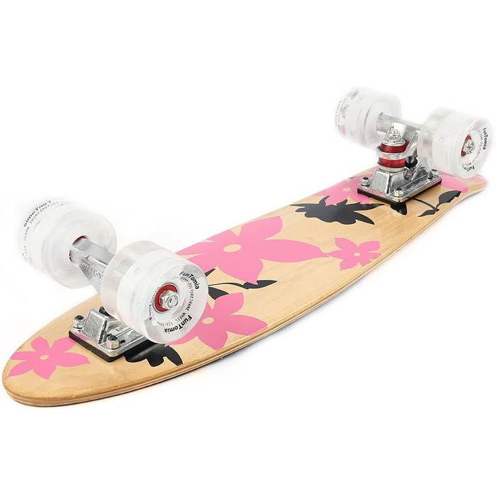 Скейтборд FunTomia Mini-Board Cruiser 57см виготовлений з 7-шарової деревини канадського клена в т.ч. кулькові підшипники Mach1 ABEC-9 (Pink Flower / з білими світлодіодними колесами)