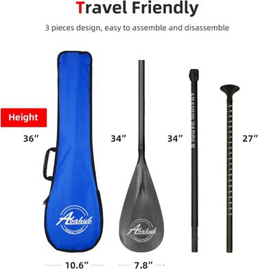 Abahub SUP весло 3-в-1 з карбону, телескопічне, 170-218 см, з сумкою, для сапборду, сірий карбоновий малюнок