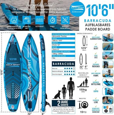 Надувна дошка для падде Aqua Spirit SUP 2024 320x815см/457x915см Комплектація з веслом, рюкзаком, насосом та іншими аксесуарами Дорослі початківці/експерти Гарантія 2 роки Синій 320см '21