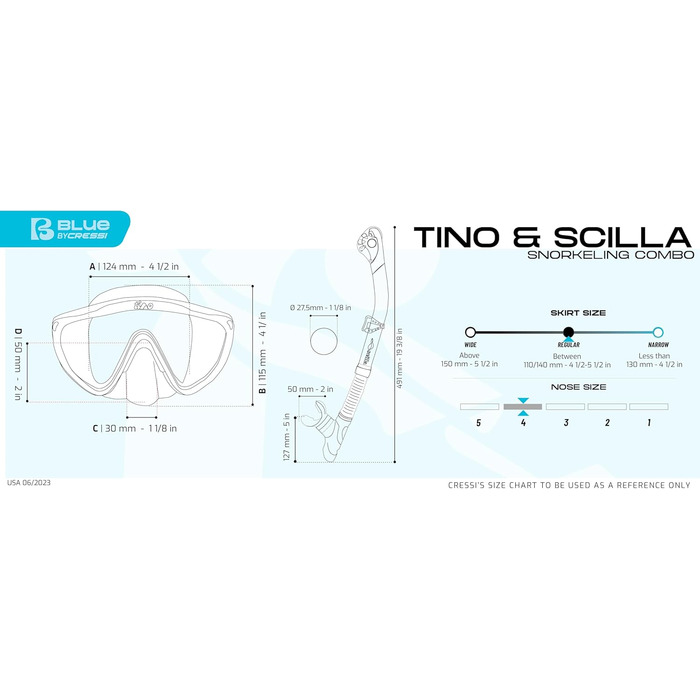 Набір унісекс Tino Mask & Snorkel, чорний/крижано-блакитний, один розмір