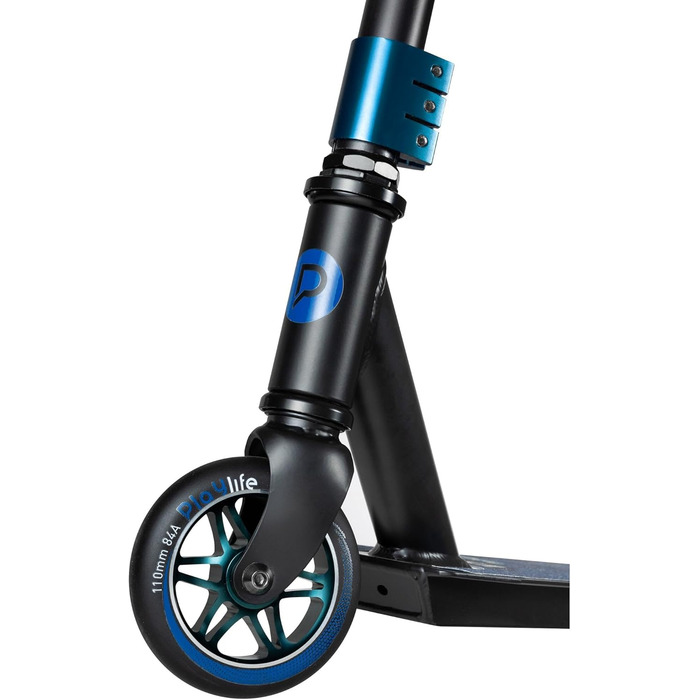 Трюковий самокат Playlife Push Blue, чорний/синій, колеса 110мм 84A, підшипники ABEC 7