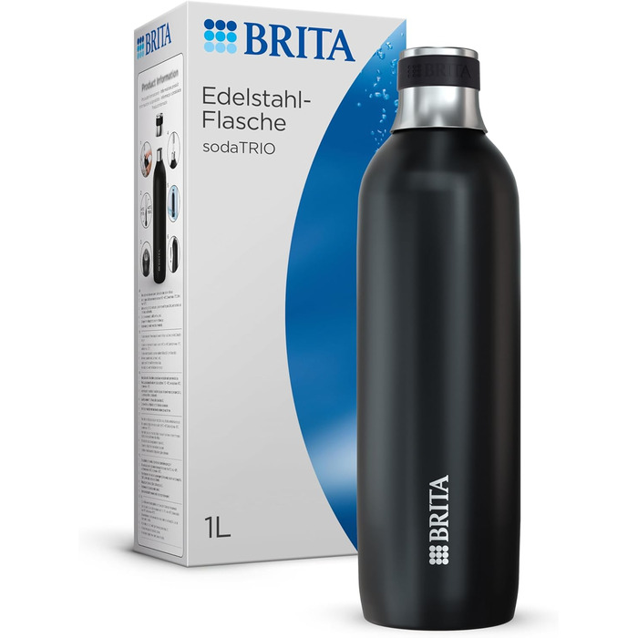 Пляшка BRITA 1л чорна для газованої води TRIO ізольована, не ковзає