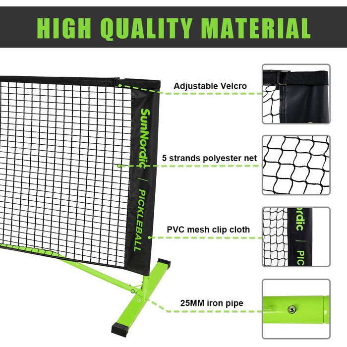 Портативний набір сіток для піклболу SunNordic, сімейні вправи, поліефірна сітка Pickleball із стійким до атмосферних впливів металевим каркасом і сумкою для перенесення, система сіток Pickleball для будь-яких погодних умов, на відкритому повітрі та в при